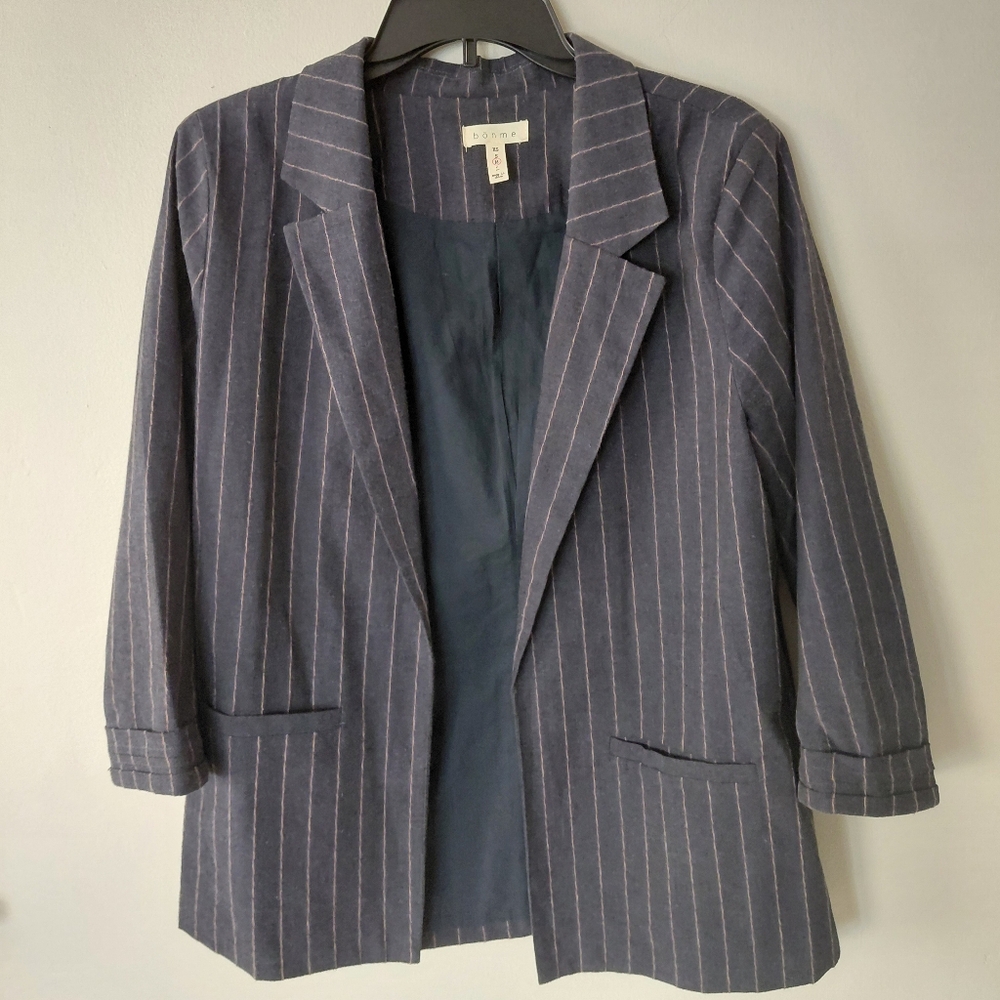 Poetcore Linen Blend Blazer 3/4 Sleeve Womens Medium (Sz 6) Charcoal Grey Böhme